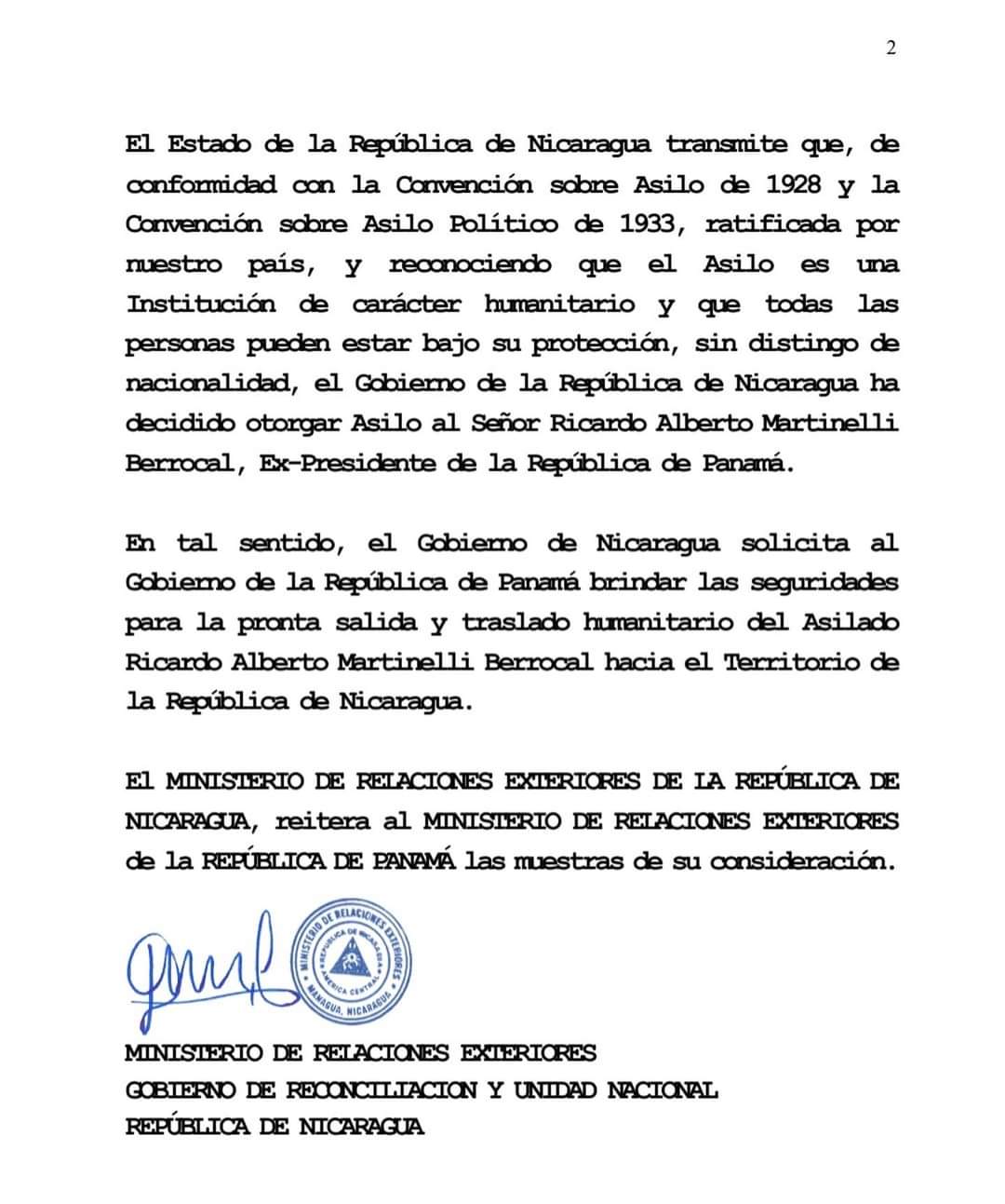 Nicaragua Otorga Asilo Al Ex Presidente De Panam Ricardo Martinelli